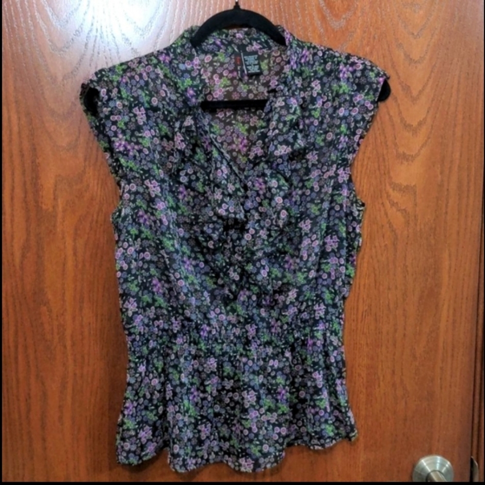 Fire Los Angeles Ruffled Sheer Floral Top Size Large - Picture 13 of 13
